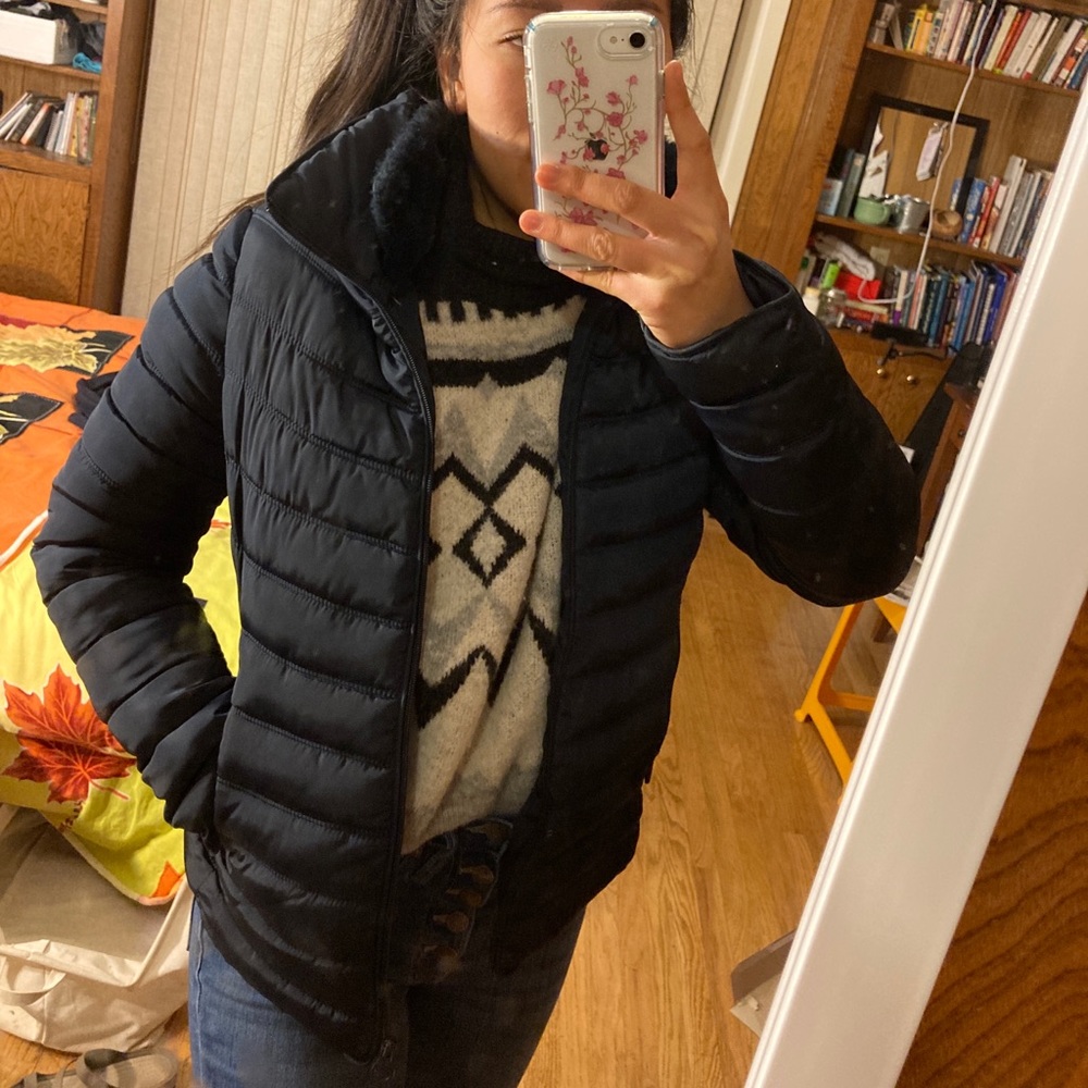 Navy Blue Furry Puffer